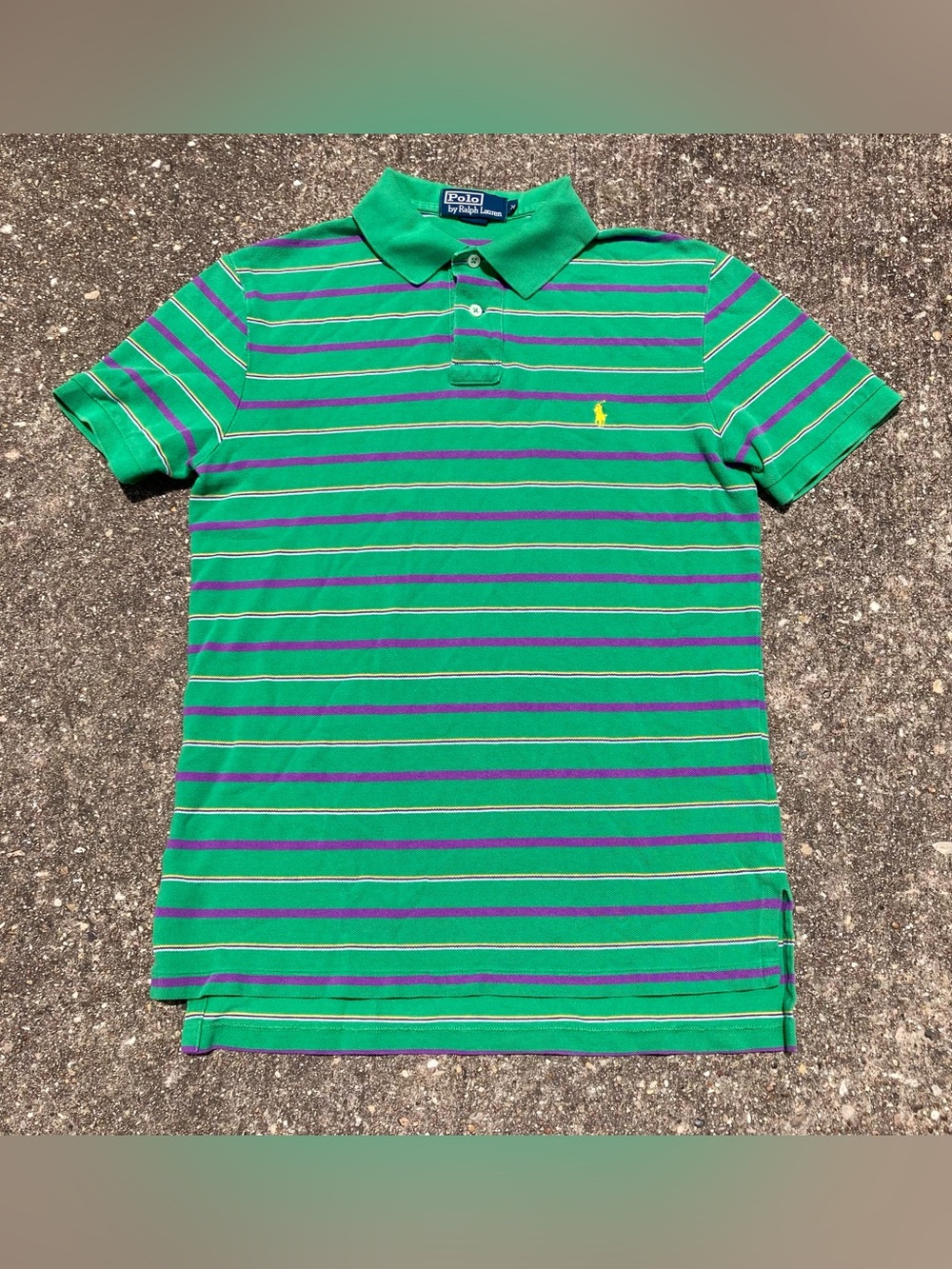 Vintage Polo Ralph Lauren Men's Shirt Medium Rugby Green Multi Custom Fit Pony